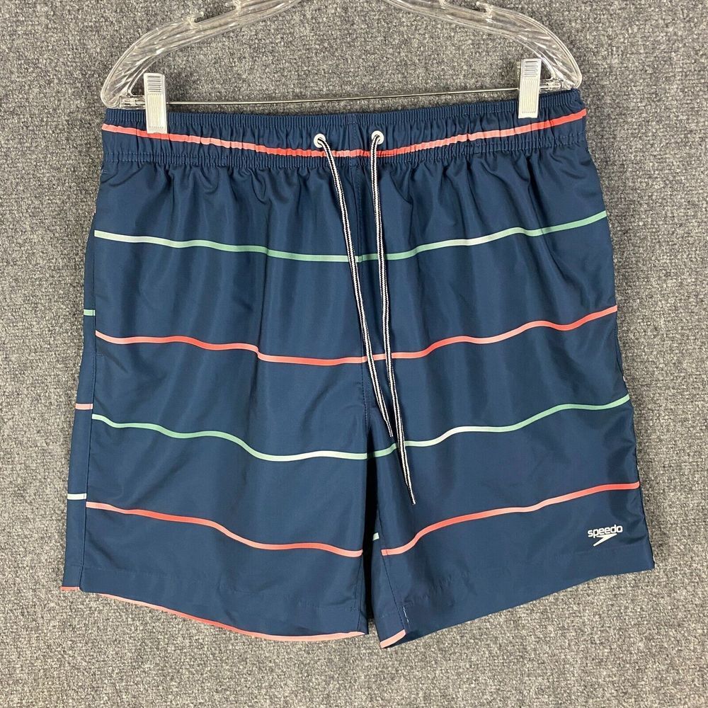 Speedo Swim Shorts‎ Men's XL Drawstring Striped Stretch 100% Polyester Adults